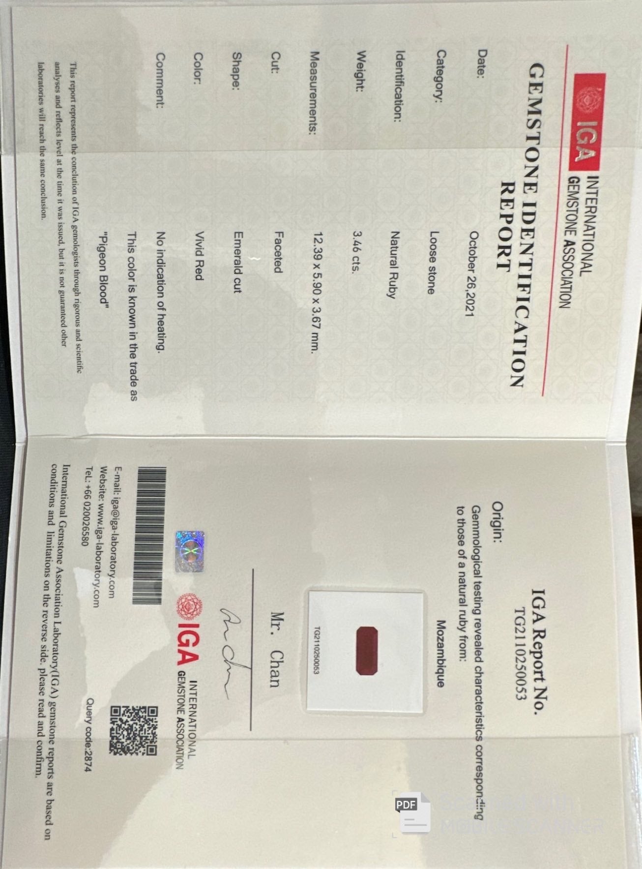 3.46ct Mozambique Ruby (No Heat) Natural Stone Pigeon Blood