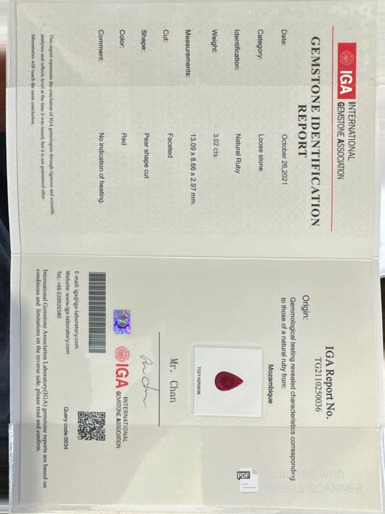 3.02ct Mozambique Ruby (no heat) Natural stone